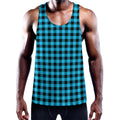 Turquoise And Black Check Pattern Print Men's Workout Tank Top