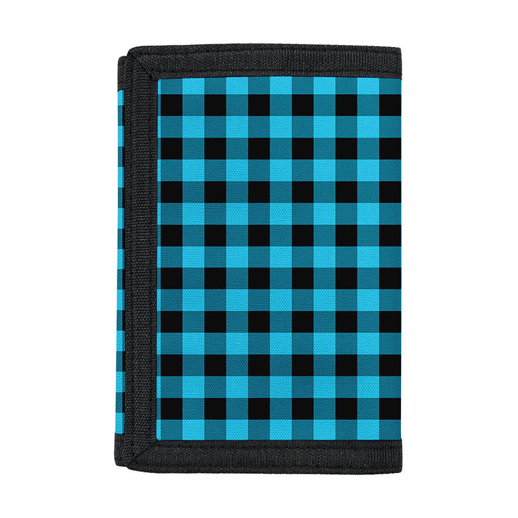 Turquoise And Black Check Pattern Print Trifold Wallet