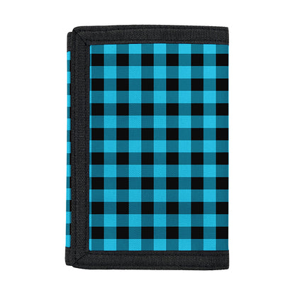 Turquoise And Black Check Pattern Print Trifold Wallet