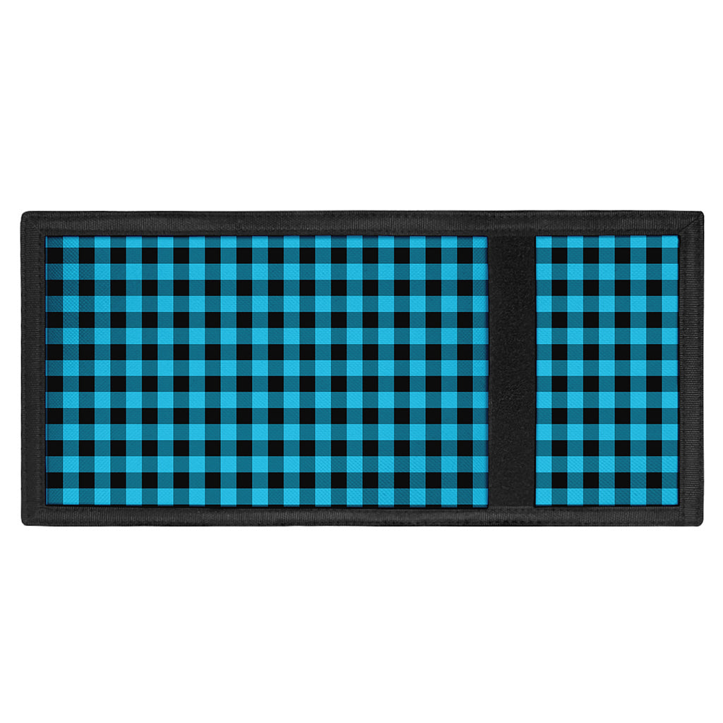 Turquoise And Black Check Pattern Print Trifold Wallet