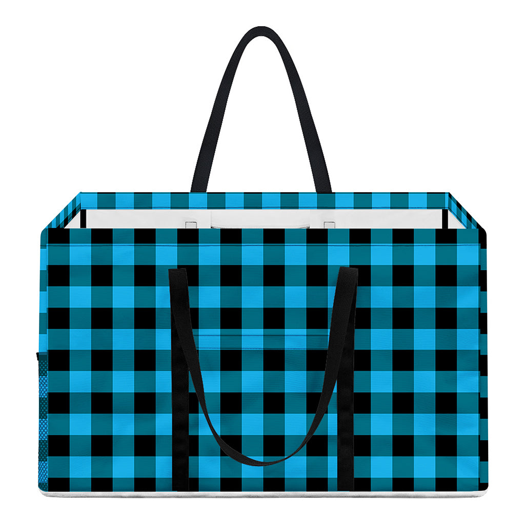 Turquoise And Black Check Pattern Print Utility Tote Bag