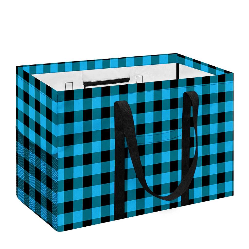 Turquoise And Black Check Pattern Print Utility Tote Bag