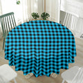 Turquoise And Black Check Pattern Print Waterproof Round Tablecloth