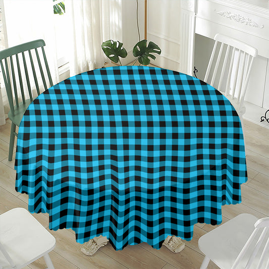 Turquoise And Black Check Pattern Print Waterproof Round Tablecloth