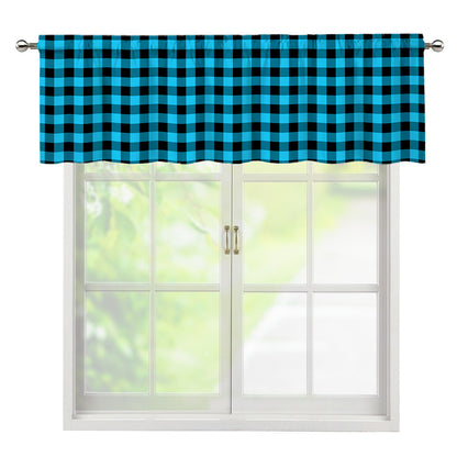 Turquoise And Black Check Pattern Print Window Valance