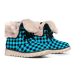 Turquoise And Black Check Pattern Print Winter Boots