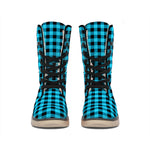 Turquoise And Black Check Pattern Print Winter Boots