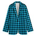 Turquoise And Black Check Pattern Print Women's Blazer