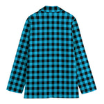 Turquoise And Black Check Pattern Print Women's Cotton Blazer