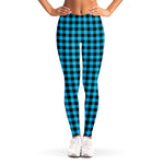 Turquoise And Black Check Pattern Print Women's Leggings
