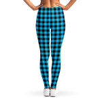 Turquoise And Black Check Pattern Print Women's Leggings