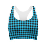 Turquoise And Black Check Pattern Print Women's Sports Bra