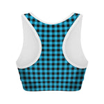 Turquoise And Black Check Pattern Print Women's Sports Bra