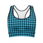 Turquoise And Black Check Pattern Print Women's Sports Bra