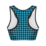 Turquoise And Black Check Pattern Print Women's Sports Bra
