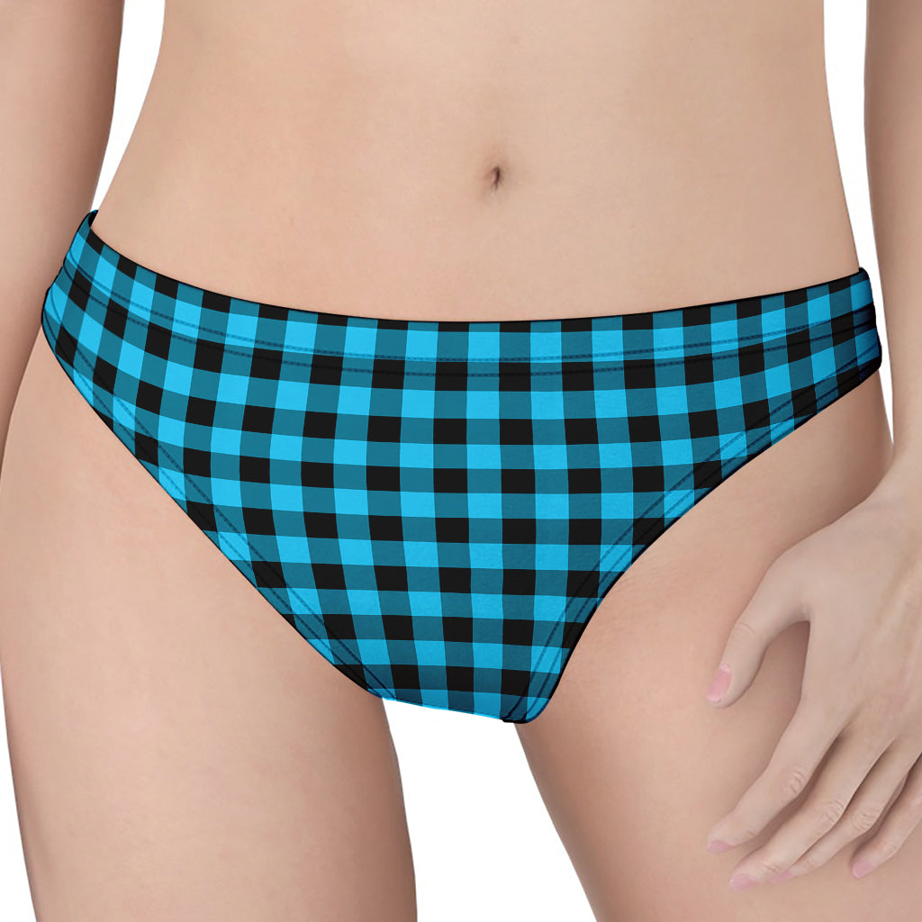 Turquoise And Black Check Pattern Print Women's Thong