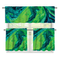 Turquoise And Green Acid Melt Print 3 Piece Kitchen Curtains