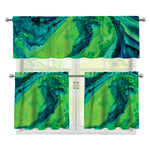 Turquoise And Green Acid Melt Print 3 Piece Kitchen Curtains