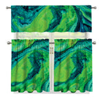 Turquoise And Green Acid Melt Print 3 Piece Kitchen Curtains