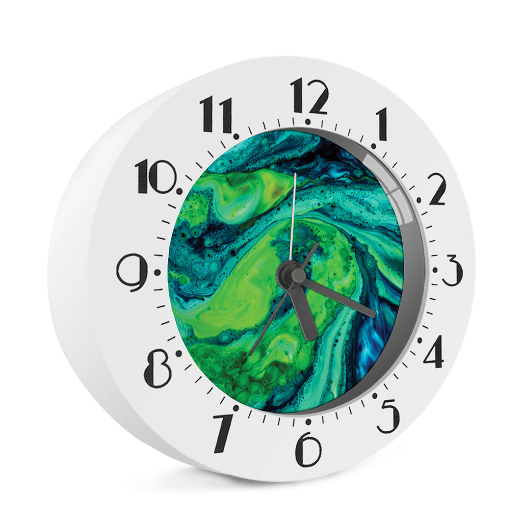 Turquoise And Green Acid Melt Print Alarm Clock