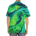 Turquoise And Green Acid Melt Print Aloha Shirt