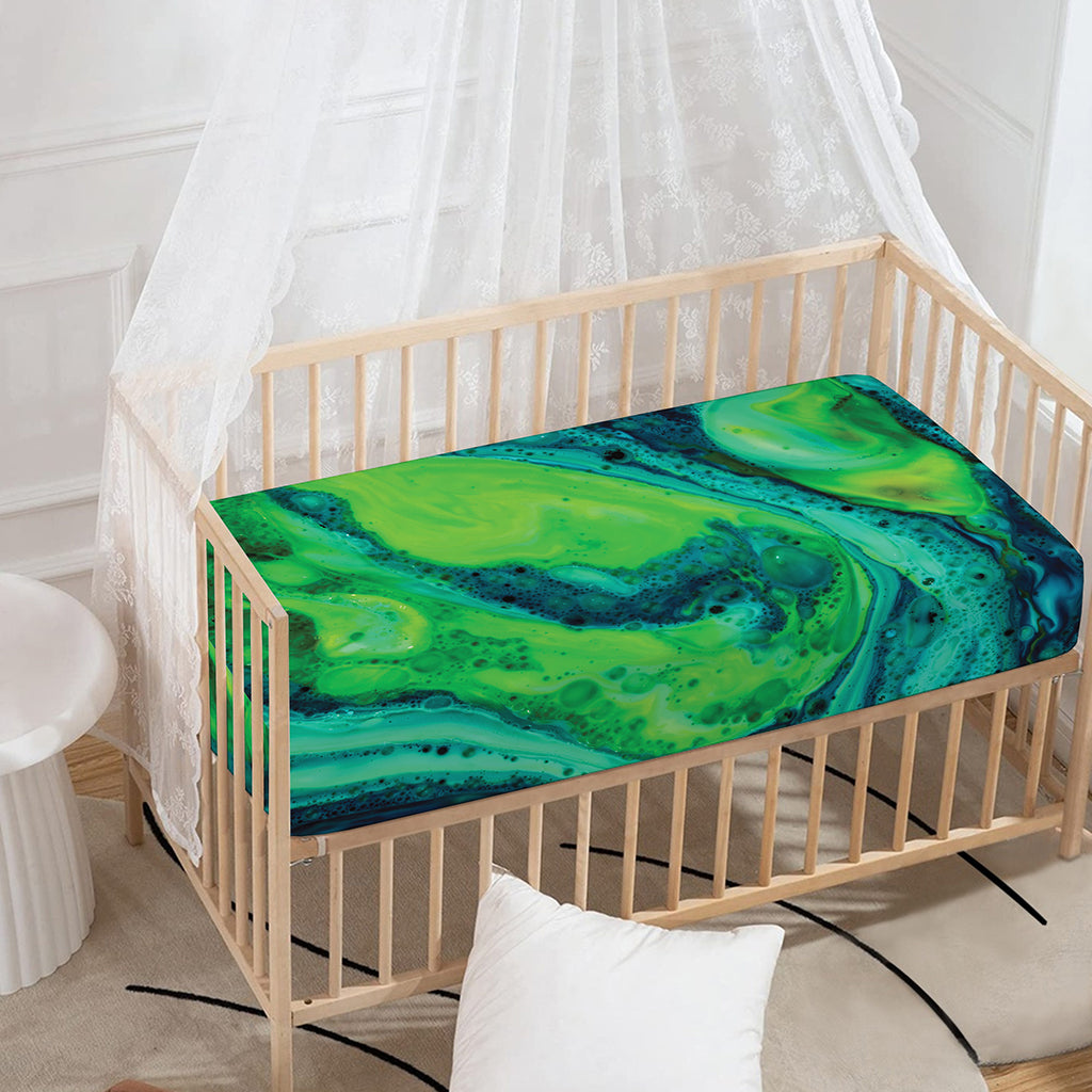 Turquoise And Green Acid Melt Print Baby Crib Sheet