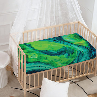 Turquoise And Green Acid Melt Print Baby Crib Sheet