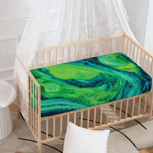 Turquoise And Green Acid Melt Print Baby Crib Sheet
