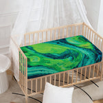 Turquoise And Green Acid Melt Print Baby Crib Sheet