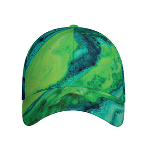 Turquoise And Green Acid Melt Print Baseball Cap