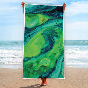 Turquoise And Green Acid Melt Print Beach Towel