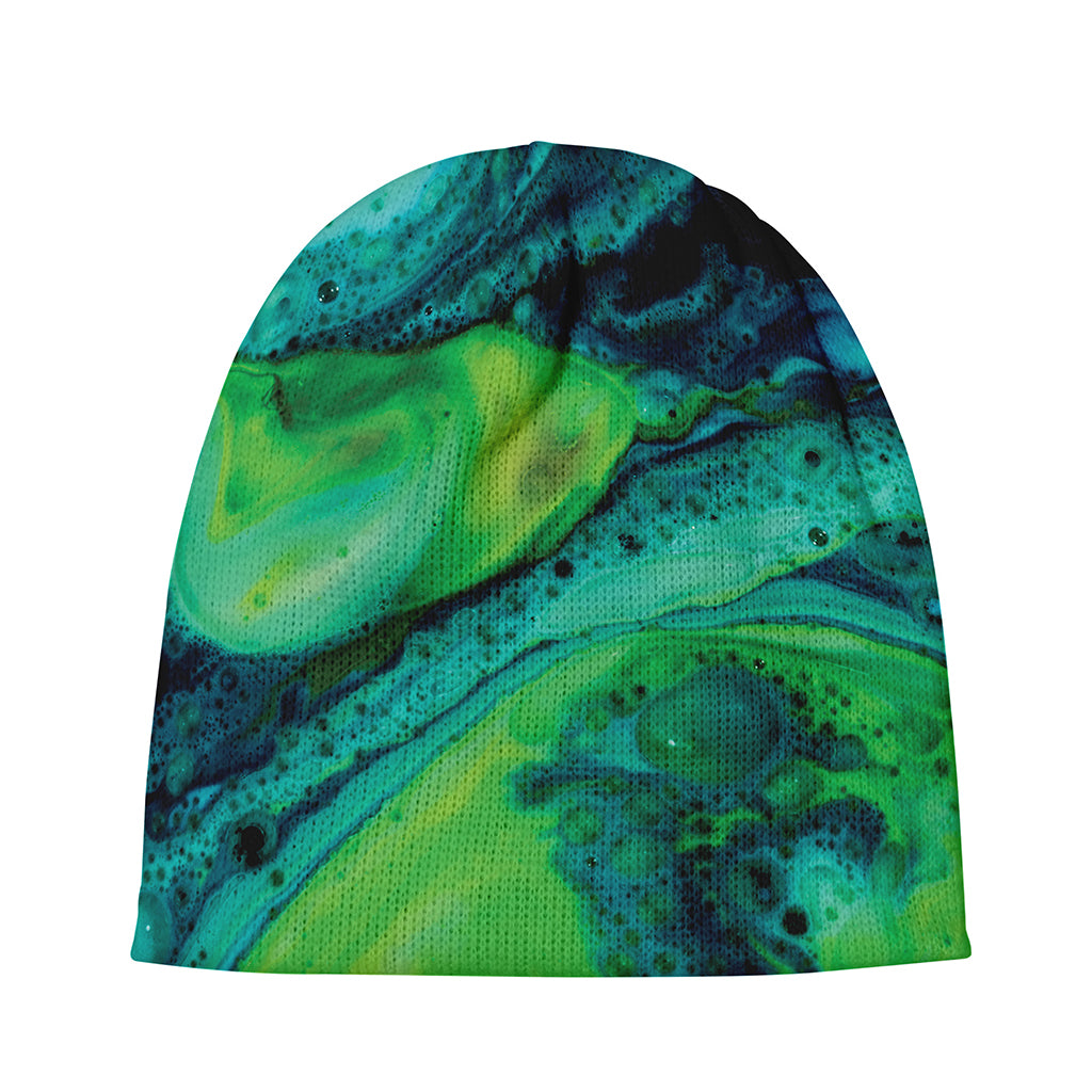 Turquoise And Green Acid Melt Print Beanie