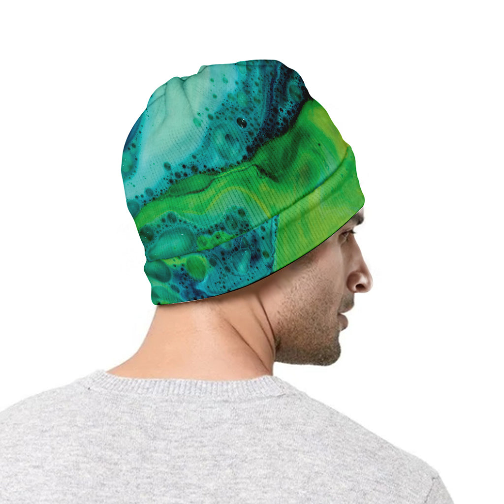 Turquoise And Green Acid Melt Print Beanie