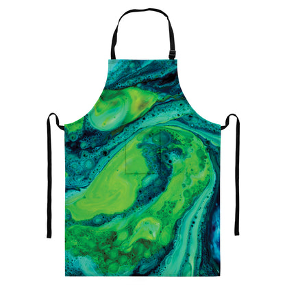 Turquoise And Green Acid Melt Print Bib Apron With Pocket