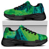 Turquoise And Green Acid Melt Print Black Chunky Shoes