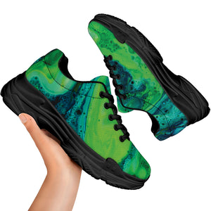 Turquoise And Green Acid Melt Print Black Chunky Shoes