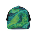Turquoise And Green Acid Melt Print Black Mesh Trucker Hat