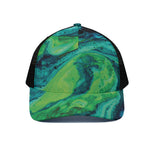 Turquoise And Green Acid Melt Print Black Mesh Trucker Cap