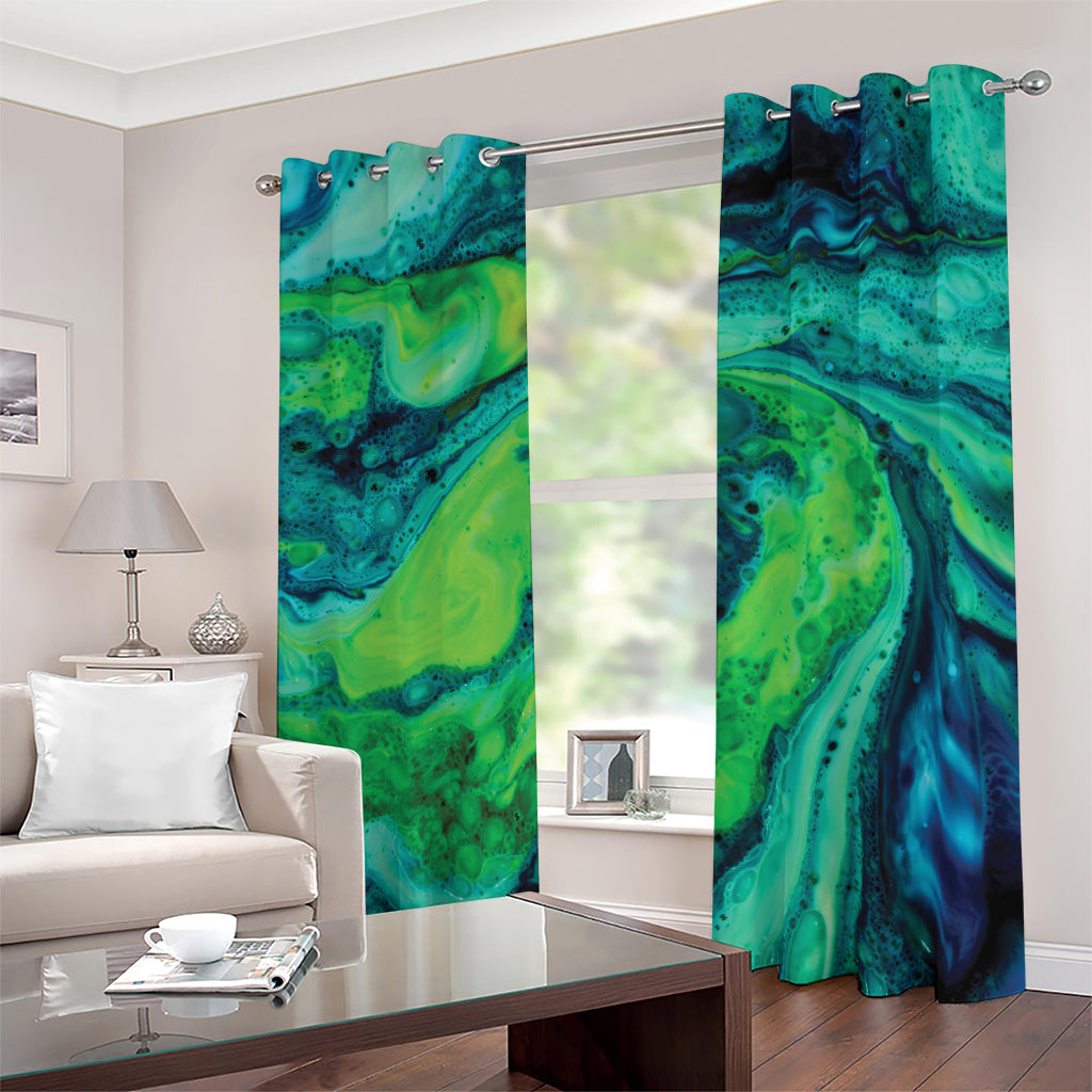 Turquoise And Green Acid Melt Print Blackout Grommet Curtains