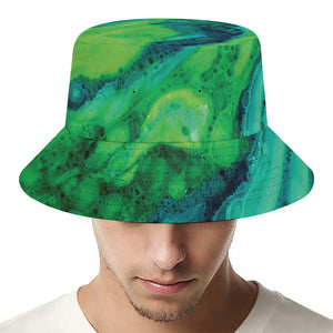 Turquoise And Green Acid Melt Print Bucket Hat