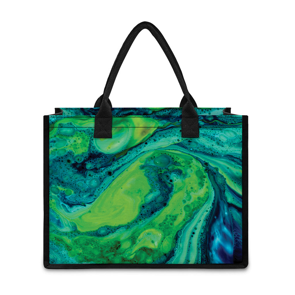 Turquoise And Green Acid Melt Print Canvas Tote Bag