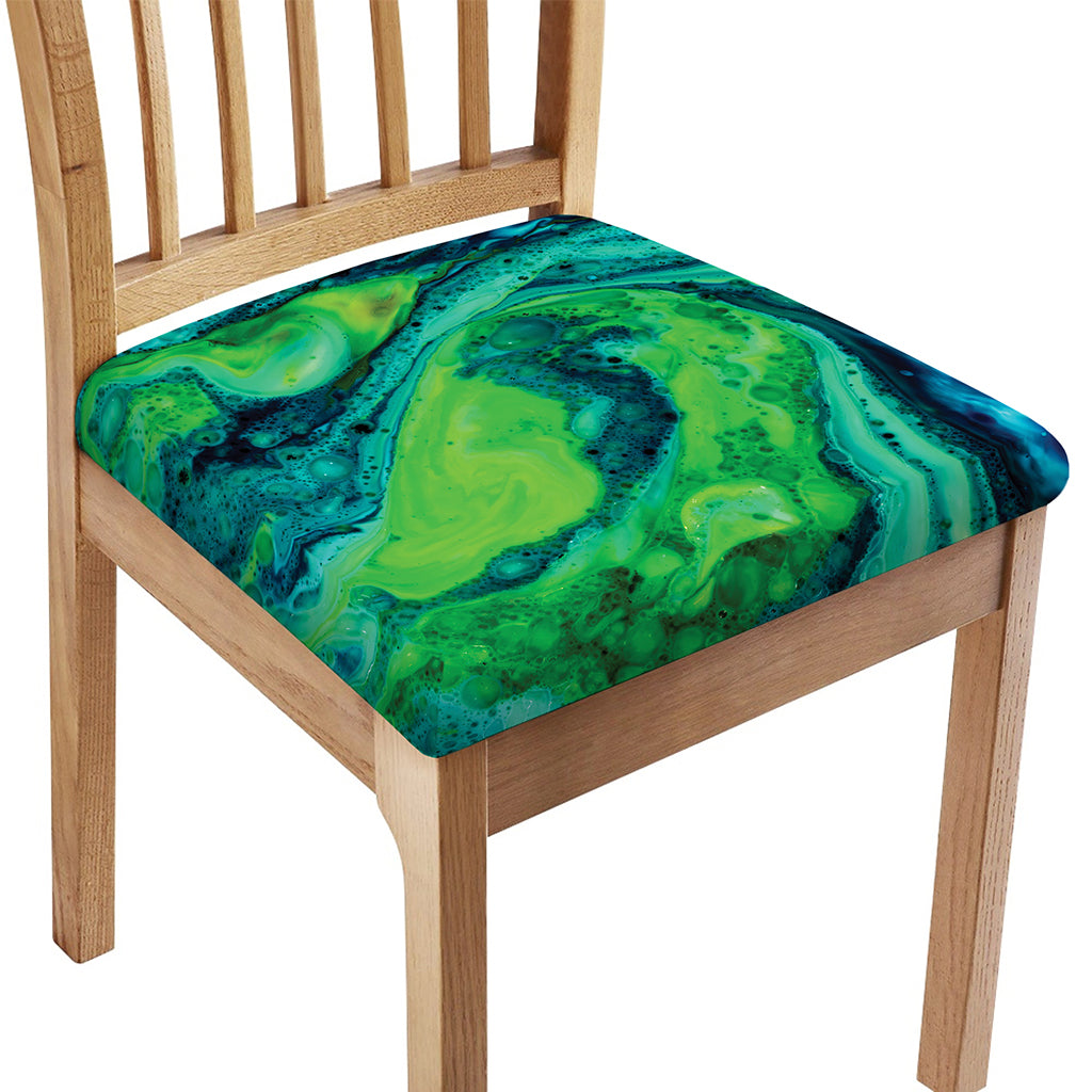 Turquoise And Green Acid Melt Print Chair Cushion Cover