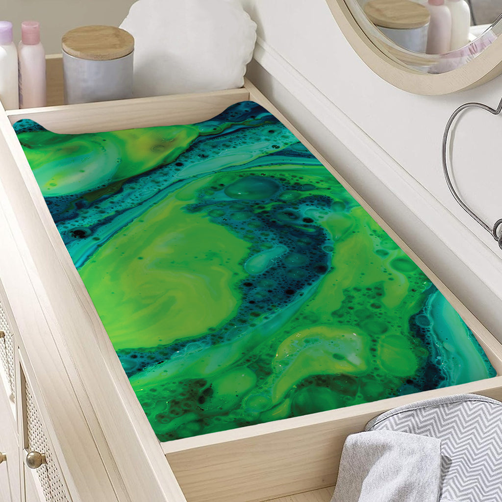 Turquoise And Green Acid Melt Print Changing Pad Cover