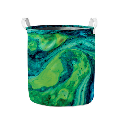 Turquoise And Green Acid Melt Print Collapsible Laundry Basket