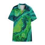 Turquoise And Green Acid Melt Print Cotton Hawaiian Shirt