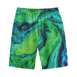 Turquoise And Green Acid Melt Print Cotton Shorts