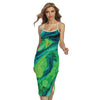 Turquoise And Green Acid Melt Print Cross Back Cami Dress