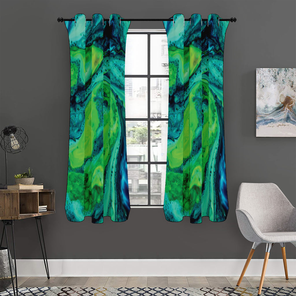 Turquoise And Green Acid Melt Print Curtain