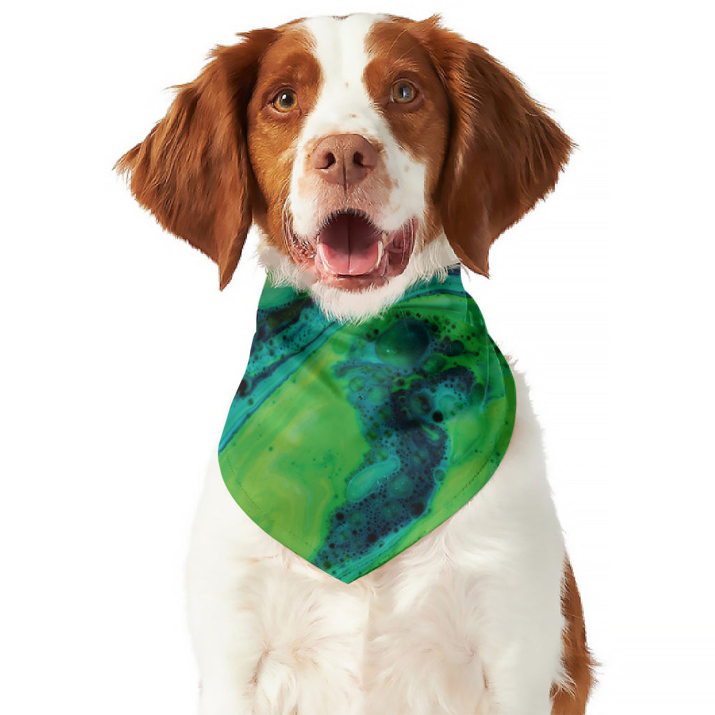 Turquoise And Green Acid Melt Print Dog Bandana