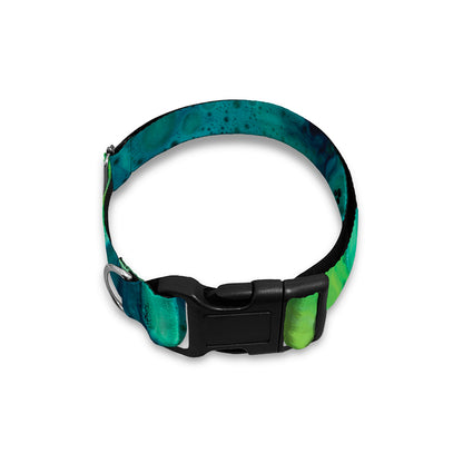 Turquoise And Green Acid Melt Print Dog Collar